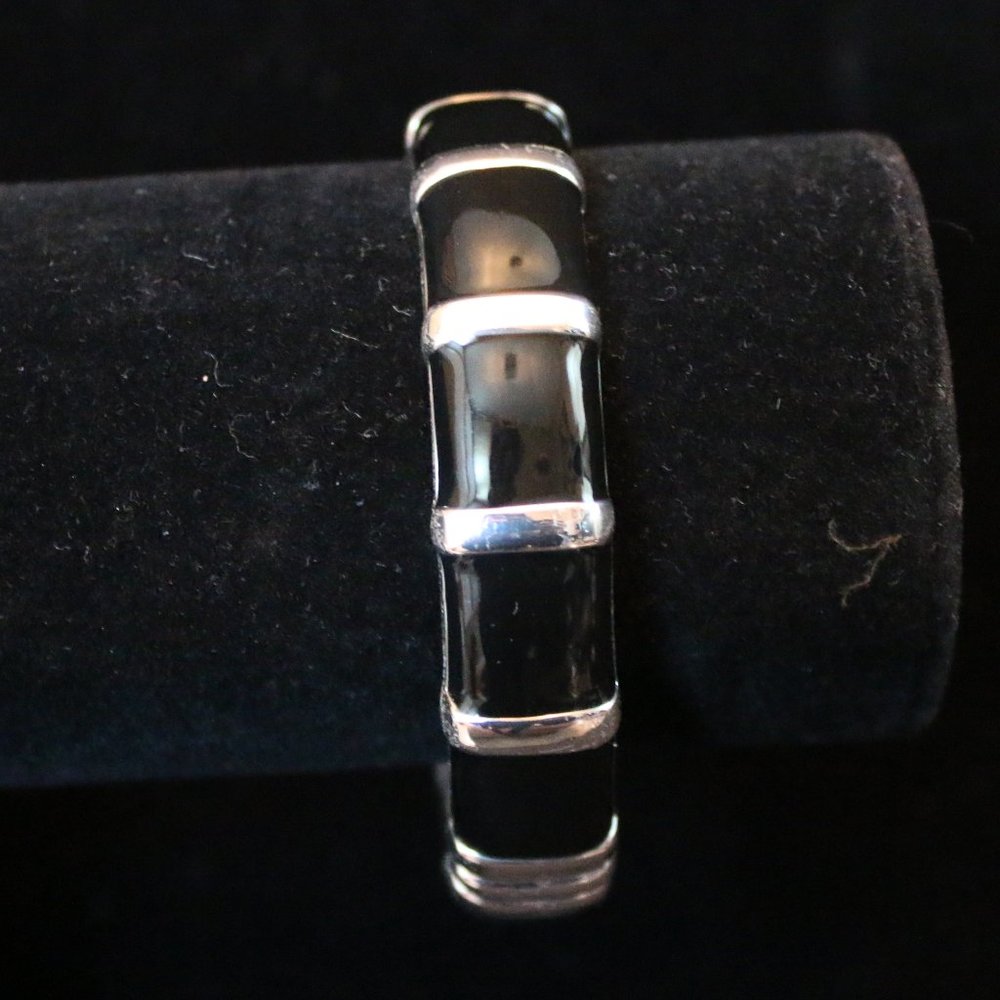 Black Enamel and Silver Tone Bracelet